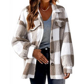 Jesen i zima 2023. Nova ženska modna široka ležerna karirana jakna od janjećeg flisa s džepovima, plišani udobni svestrani kaput