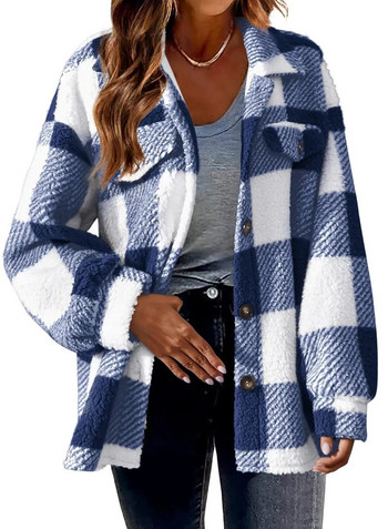 2023 Φθινόπωρο και Χειμώνας Νέα Γυναικεία Μόδα Χαλαρή Casual Τσέπη Καρό Lamb Fleece Jacket Κουμπί Άνετο, Ευέλικτο Παλτό