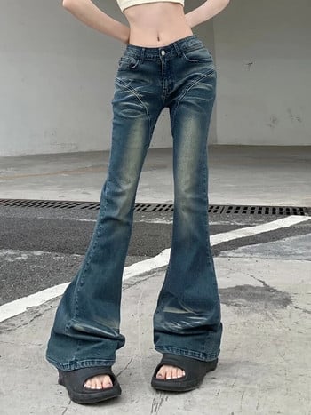 Rockmore Vintage Flare Jeans Low Rise Women Sexy Fashion Washed Jean Pants Cyber Y2K Grunge Fairycore Denim Trousers Корейски 2023 г.