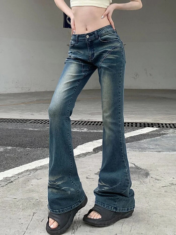 Rockmore Vintage Flare Jeans Low Rise Women Sexy Fashion Washed Jean Pants Cyber Y2K Grunge Fairycore Denim Trousers Корейски 2023 г.