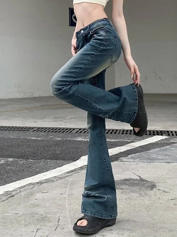 Rockmore Vintage Flare Jeans Low Rise Women Sexy Fashion Washed Jean Pants Cyber Y2K Grunge Fairycore Denim Trousers Корейски 2023 г.