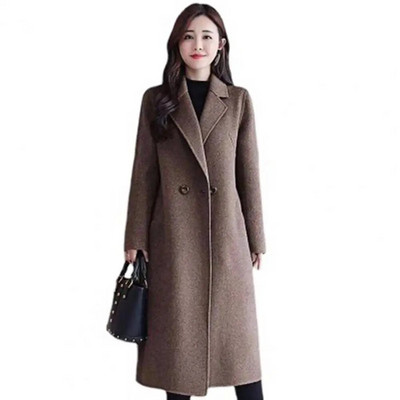 Дамско елегантно дълго вълнено палто Синьо класическо корейско вълнено палто Топли дрехи Есен Зима Мода с едно копче