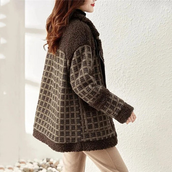 Φθινοπωρινό μάλλινο παλτό χειμώνα 2023 Νέα μόδα Grain fleece Ζεστό γυναικείο βαμβακερό παλτό καφέ φερμουάρ Εξωτερικά ρούχα Αντιανεμικό γυναικείο