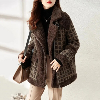 Φθινοπωρινό μάλλινο παλτό χειμώνα 2023 Νέα μόδα Grain fleece Ζεστό γυναικείο βαμβακερό παλτό καφέ φερμουάρ Εξωτερικά ρούχα Αντιανεμικό γυναικείο