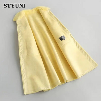 Κίτρινο μασίφ χοντρό μάλλινο μακρυμάνικο ψηλόμεσο με κουμπιά ζώνης Γυναικείο σακάκι μαλλί & μείγματα κορεατικής μόδας παλτό Χειμώνας 2023