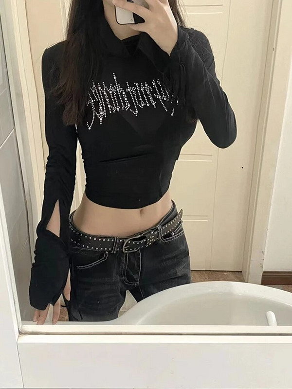 American Retro Black Flare Teksad Kõrge vöökohaga õhukesed naised Mood kriimustatud kellukesed E-tüdruku teksapüksid Hip Hop High Street