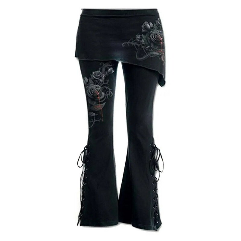 Naised Must Tikitud vabaaja sidemega sähvatused Punk pitsitud kelluke all säärised vintage taskud tugevad sügise Y2K püksid