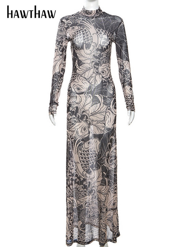 Hawthaw ženske, jesensko-zimske, mrežaste, prozirne ulične duge haljine s dugim rukavima za 2023., obuzimajuće, veleprodajne artikle za posao