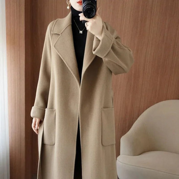 2023 Νέο Γυναικείο Φθινόπωρο Χειμώνας Παλτό από κασμίρ διπλής όψης Χαλαρό παλτό ελεύθερου χρόνου Παχύ μάλλινο μακρύ παλτό