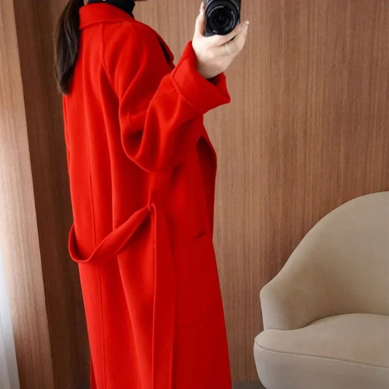 2023. novi ženski dvostrani kaput od kašmira, jesen-zima, široki vuneni dugi stilski kaput za slobodno vrijeme