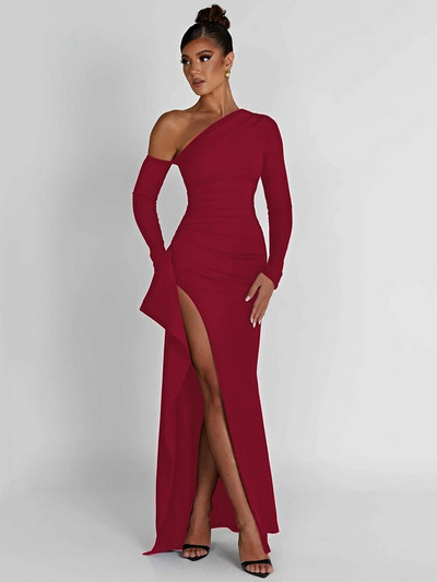 Mozision kaldus õla ja reie kõrge lõhega maksi kleit naiste pikkade varrukatega seljata Bodycon Seksikas klubipeokleit Vestidos