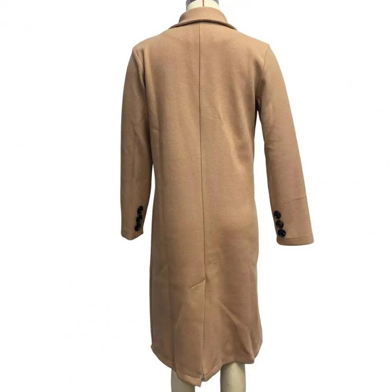 Nova ženska duga jakna uskog kroja s dvostrukim kopčanjem Jednobojni vuneni kaput Jesen Zima Gornji kaput s otvorenim ovratnikom