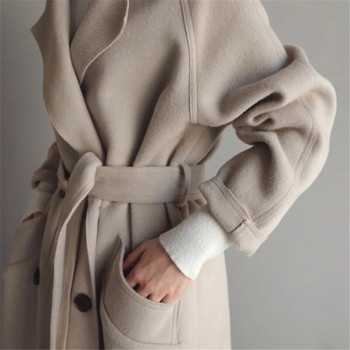 Ежедневно вълнено яке Дамско палто Есен Зима Дълго вълнено палто Дамско корейско свободно вълнено горно облекло Вълнено палто