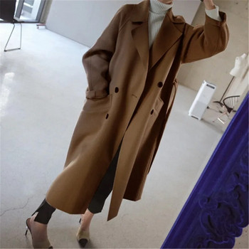 Casual μάλλινο μπουφάν Γυναικείο παλτό Φθινοπωρινό χειμωνιάτικο μακρύ μάλλινο γυναικείο παλτό Κορεατικό φαρδύ μείγμα μαλλί πανωφόρι μάλλινο παλτό