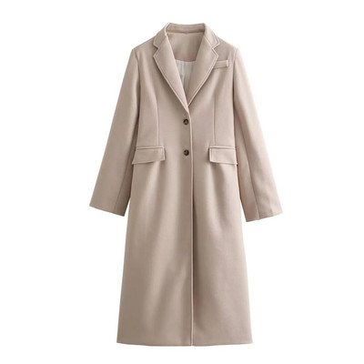 TRAF Modne ženske jednobojne jakne Kaputi 2023. Vintage uredske ženske jakne s jednim kopčanjem Ženska ležerna gornja odjeća s urezanim džepovima