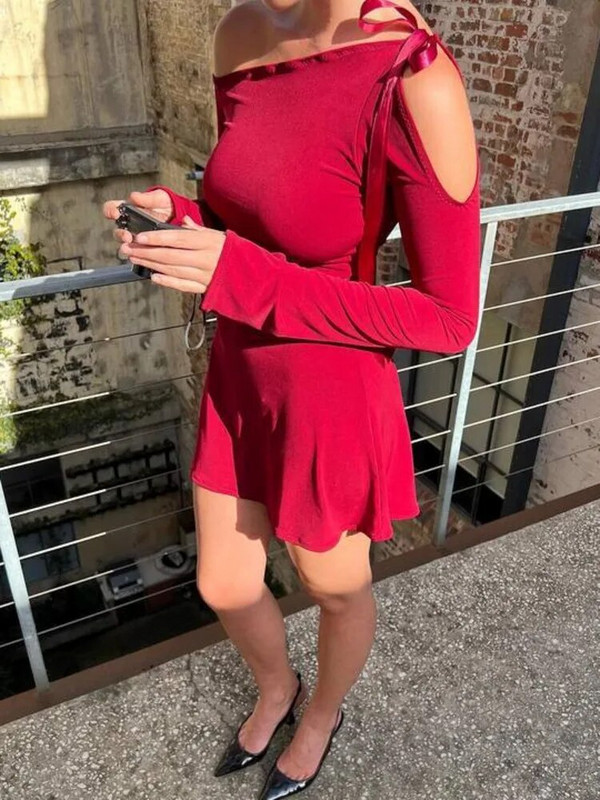 JULISSA MO 2023 suvine seksikas õlakateta pikkade varrukatega õõnsa minikleit naistele sidemega õhuke õlakleit peoõhtu