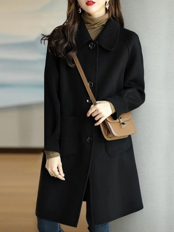 Κορεατικό μάλλινο παλτό 2023 Φθινόπωρο και Χειμώνας Νέο ρετρό γυναικείο λεπτό ιδιοσυγκρασία με μονόστηθο Παλτό μαλλί Tweed μεσαίου μήκους