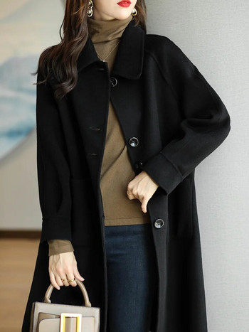 Κορεατικό μάλλινο παλτό 2023 Φθινόπωρο και Χειμώνας Νέο ρετρό γυναικείο λεπτό ιδιοσυγκρασία με μονόστηθο Παλτό μαλλί Tweed μεσαίου μήκους
