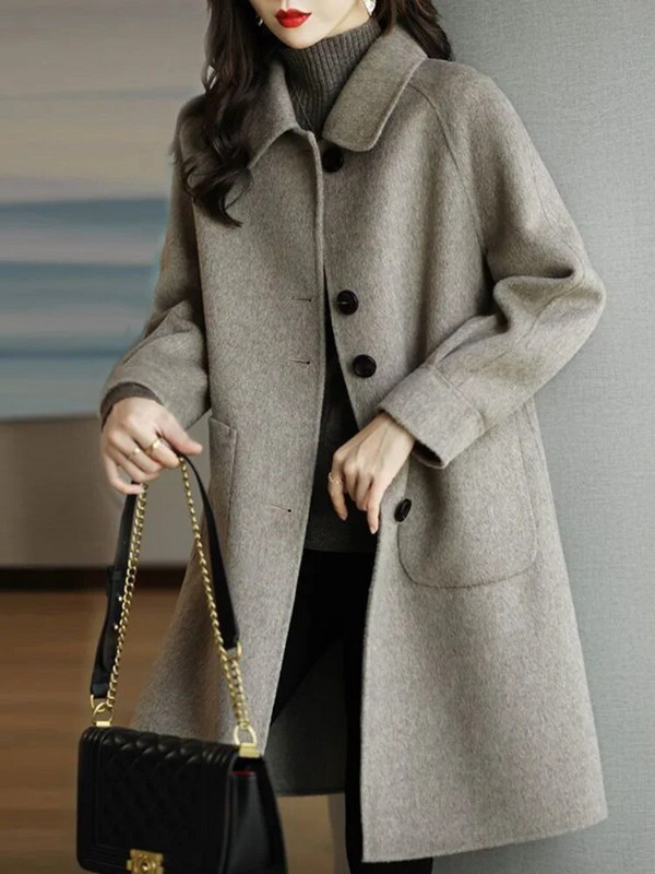 Korejas modes vilnas mētelis, 2023. gada rudens un ziemas jauns retro sieviešu slaids temperamenta mētelis, vidēja garuma tvīda vilnas mētelis