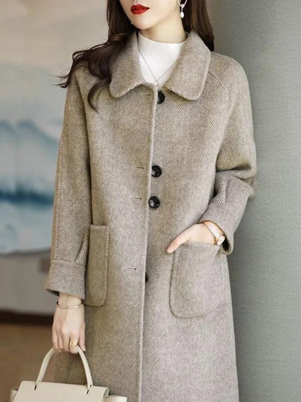 Korejas modes vilnas mētelis, 2023. gada rudens un ziemas jauns retro sieviešu slaids temperamenta mētelis, vidēja garuma tvīda vilnas mētelis