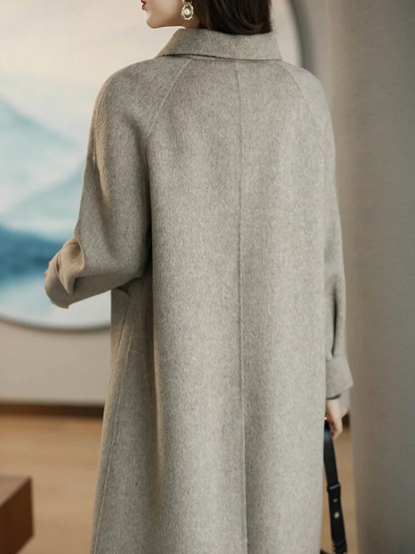 Korejas modes vilnas mētelis, 2023. gada rudens un ziemas jauns retro sieviešu slaids temperamenta mētelis, vidēja garuma tvīda vilnas mētelis