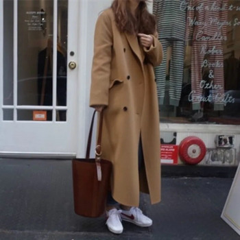 Κορεάτικη γυναικεία χειμωνιάτικη μακρύ μάλλινο παλτό Γυναικείο μάλλινο πανωφόρι μακρυμάνικο πανωφόρι με διπλό στήθος