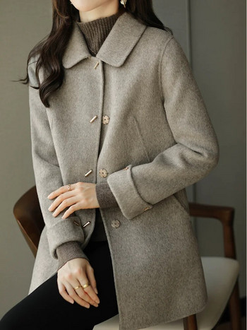 Κομψό γυναικείο πανωφόρι μασίφ Νέα τσέπη Loose ζεστό γυναικείο τζάκετ φθινοπώρου/χειμώνα Προώθηση λεπτό μακρυμάνικο μάλλινο παλτό