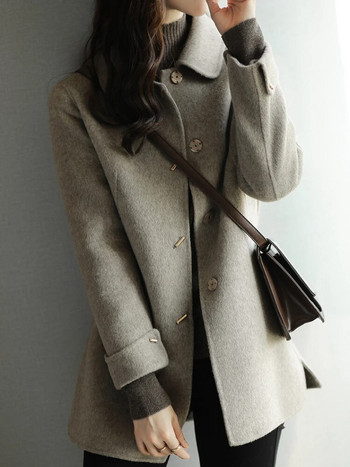 Κομψό γυναικείο πανωφόρι μασίφ Νέα τσέπη Loose ζεστό γυναικείο τζάκετ φθινοπώρου/χειμώνα Προώθηση λεπτό μακρυμάνικο μάλλινο παλτό