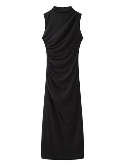 Tossy plisseeritud pikkade varrukatega õhuke maksikleit Naiste stiilne elegantne peokleit õlgadeta kõrge vöökohaga kehakleit