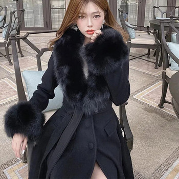 Μάλλινο παλτό Φθινόπωρο Χειμώνας 2022 Νέα ιδιοσυγκρασία Θεά Βεντάλια Γυναικεία φαρδιά μέση είναι λεπτή μακρύς μεγάλος γούνινος γιακάς Γυναικείο μπουφάν