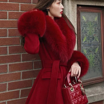 Μάλλινο παλτό Φθινόπωρο Χειμώνας 2022 Νέα ιδιοσυγκρασία Θεά Βεντάλια Γυναικεία φαρδιά μέση είναι λεπτή μακρύς μεγάλος γούνινος γιακάς Γυναικείο μπουφάν