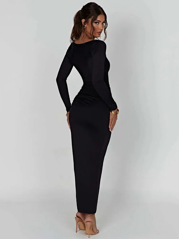 Mozision gara kleita ar garām piedurknēm, liela, sadalīta, liela sieviešu kleita kvadrātveida apkakle, aukliņa Bodycon, seksīga ballīšu gara kleita, eleganta rudens