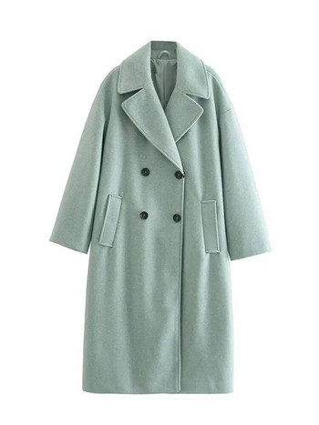 Γυναικείο παλτό με διπλό στήθος μάλλινο παλτό πέτο γιακά μακρυμάνικο μασίφ μακρύ μάλλινο παλτό Φθινόπωρο Χειμώνας Ζεστό Μόδα Γυναικείο Φαρδύ πανωφόρι