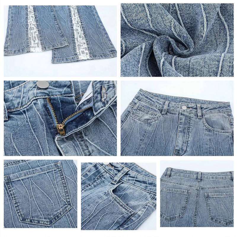 Uued naiste teksad, esilõhikuga lõhikuga, elegantne korea stiilis vabaaja trendikas retro šikk pits teksapüksid Y2k 90ndate naiste püksid