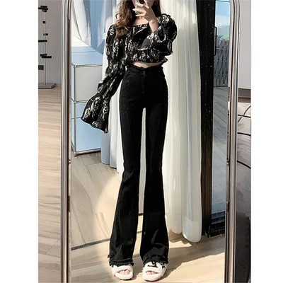 Y2k kevadised naiste teksapüksid, uus mood, liimitud kõrge vöökohaga püksid Vintage tutid pahkluu täispikad teksad must sinine