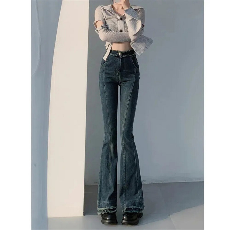 Y2k kevadised naiste teksapüksid, uus mood, liimitud kõrge vöökohaga püksid Vintage tutid pahkluu täispikad teksad must sinine