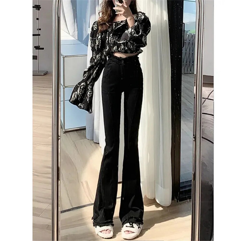 Y2k kevadised naiste teksapüksid, uus mood, liimitud kõrge vöökohaga püksid Vintage tutid pahkluu täispikad teksad must sinine