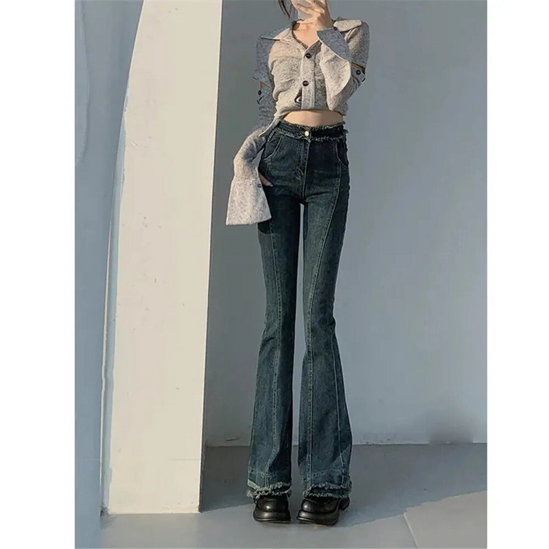 Y2k kevadised naiste teksapüksid, uus mood, liimitud kõrge vöökohaga püksid Vintage tutid pahkluu täispikad teksad must sinine