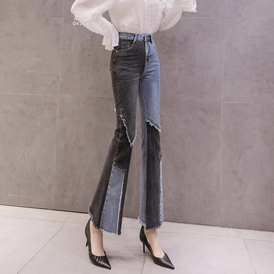 Vintage laigulised laigulised teksad Naiste venivad kõrge vöökohaga kitsad saapalõikega teksapüksid Mujer Moodsad teksapüksid naistele 2022