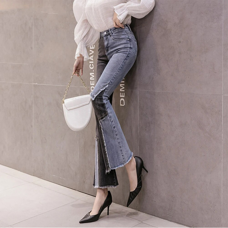 Vintage laigulised laigulised teksad Naiste venivad kõrge vöökohaga kitsad saapalõikega teksapüksid Mujer Moodsad teksapüksid naistele 2022