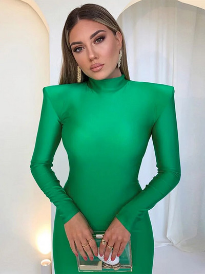 Hawthaw vállpárnázott, hosszú ujjú Bodycon Green Party Club Maxi hosszú ruha 2022 tavaszi őszi női divat elegáns ruhák