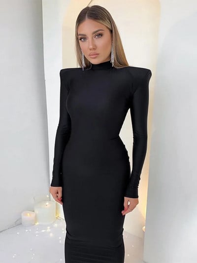 Hawthaw vállpárnázott, hosszú ujjú Bodycon Green Party Club Maxi hosszú ruha 2022 tavaszi őszi női divat elegáns ruhák