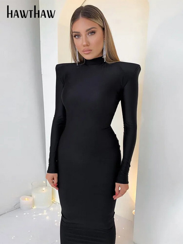 Hawthaw vállpárnázott, hosszú ujjú Bodycon Green Party Club Maxi hosszú ruha 2022 tavaszi őszi női divat elegáns ruhák