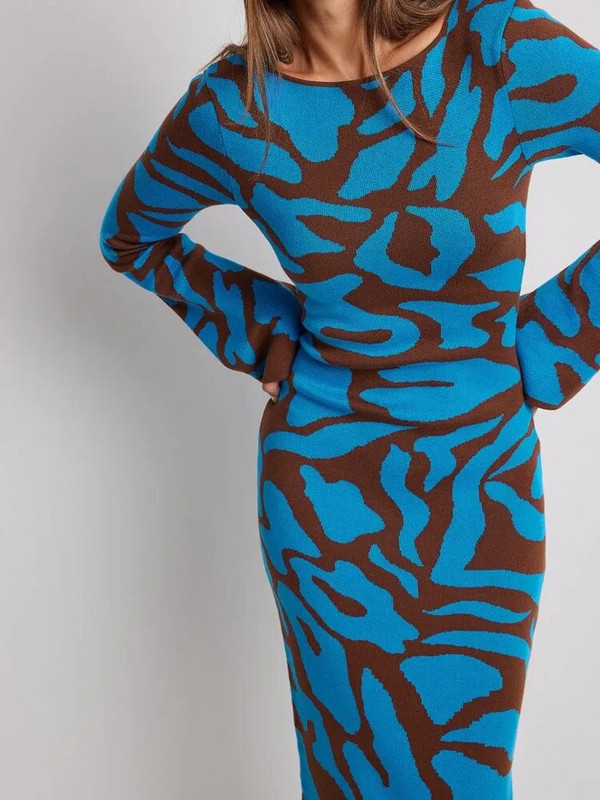 Svītrainas trikotāžas O veida kakla garās piedurknes Midi kleitas Elegantas sieviešu Bodycon A-līnijas Vestidos Sieviešu mode Ikdienas ielas Maxi Apģērbi