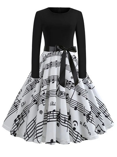 Talvised jõulukleidid Naistele 50S 60S Vintage hommikumantel Swing Pinup Elegantne peokleit pikkade varrukatega vabaaja muster