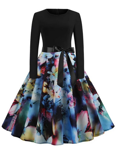 Talvised jõulukleidid Naistele 50S 60S Vintage hommikumantel Swing Pinup Elegantne peokleit pikkade varrukatega vabaaja muster