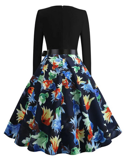 Talvised jõulukleidid Naistele 50S 60S Vintage hommikumantel Swing Pinup Elegantne peokleit pikkade varrukatega vabaaja muster