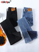 Paksud kitsad lõhestatud teksapüksid kõrge vöökohaga soojad Vaqueros korea vabaaja Pantalones Winter Plus sametvoodriga nööbiga teksad