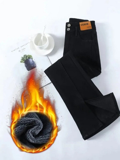 Paksud kitsad lõhestatud teksapüksid kõrge vöökohaga soojad Vaqueros korea vabaaja Pantalones Winter Plus sametvoodriga nööbiga teksad