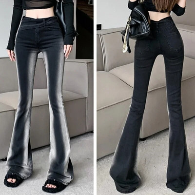 Moda blugi de culoare contrastantă Femei Ocazional Streetwear Denim vopsit în cravată Pantaloni slăbănog Femei Fete Pansaj de epocă Pantaloni clopot 2